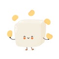 Cute happy funny tofu juggle soy beans