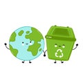 Cute happy garbage container and Earth planet