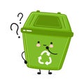 Cute happy garbage container with question mark