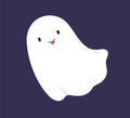 Cute happy ghost floating. Halloween boo character, funny baby phantom with tongue out. Fun spook, spirit with positive