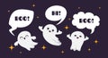 Cute happy ghosts. Flat ghost vector character. Halloween boo background