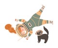 Cute happy girl astronaut in space suit flying with her cat. Design element can be used for children print, books Royalty Free Stock Photo