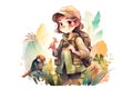 Cute happy girl dressed as a wildlife explorer, concept of Adventure Spirit, created with Generative AI technology