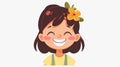 This cute happy girl kid is smiling and winking. She is excited, cheerful and has a flower in her hair. Flat modern