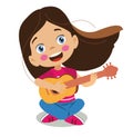 Cute happy girl playing guitar and singing and having fun Royalty Free Stock Photo