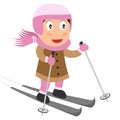 Cute Happy Girl Skiing Isolated on White