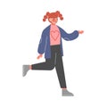 Cute Happy Girl Wearing Casual Clothes, Teenage Girl Walking with Her Hand Outstretched Cartoon Vector Illustration