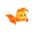 Cute happy goldfish, funny fish cartoon character vector Illustration on a white background