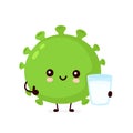 Cute happy good probiotic bacteria with yogurt