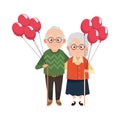 Cute happy grandparents couple with balloons helium characters