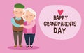 Cute happy grandparents couple and lettering with heart