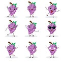 Cute happy grape character. Funny fruit emoticon in flat style