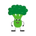 Cute happy green broccoli characters. Vector flat illustration isolated on white background. Cartoon green broccoli Royalty Free Stock Photo