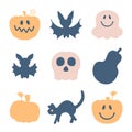 Cute happy halloween characters, spooky clipart collection. Perfect for T-shirt, stickers, poster, card. Hand drawn isolated Royalty Free Stock Photo