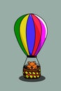 Cute happy hamster on air balloon cartoon illustration