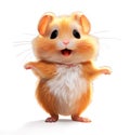 Cute happy hamster, isolated on white background, funny pets concept, realistic illustration in doodles design