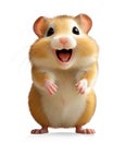Cute happy hamster, isolated on white background, funny pets concept, realistic illustration in doodles design