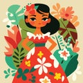 cute happy hawaiian girl with floral background