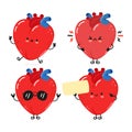 Funny heart organ characters bundle set. Vector hand drawn doodle style cartoon character illustration icon design. Cute Royalty Free Stock Photo
