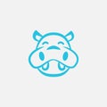 CUTE HAPPY HIPPO KIDS HEAD FACE LINE LOGO DESIGN VECTOR