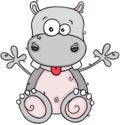 Cute happy hippo sitting hand drawn vector illustration