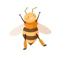 Cute happy honey bee dancing with paws up. Funny adorable smiling honeybee. Cheerful bumblebee or wasp with delighted