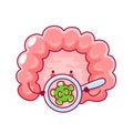 Cute happy human intestine organ with magnifier