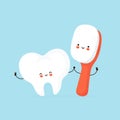 Cute happy human tooth and toothbrush character Royalty Free Stock Photo