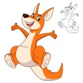 Cute Happy Kangaroo Jumping with Line Art Drawing Royalty Free Stock Photo