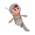 Cute Happy Kid Astronaut Character Space Suit Floating in Outer Space, Little Boy Dreaming of Becoming an Astronaut Royalty Free Stock Photo