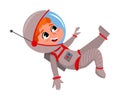 Cute Happy Kid Astronaut in Outer Space Suit Floating in Space, Little Boy Playing Astronauts, Space Tourist Character Royalty Free Stock Photo