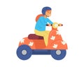 Cute happy kid girl driving the motorcycle or scooter a vector illustration. Royalty Free Stock Photo