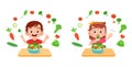 cute happy kids eat salad vegetable fruits Royalty Free Stock Photo