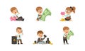 Cute Happy Kids Millionaires Set, Successful Business Children Earning Money, Savings, Finance, Richness Cartoon Vector