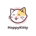 Cute happy kitty cartoon character logo design illustration. adorable cat mascot cartoon. smiling cat cartoon label logo