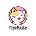 Cute happy kitty cartoon character logo design illustration. adorable cat mascot cartoon. smiling cat cartoon label logo