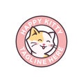 Cute happy kitty cartoon character logo design illustration. adorable cat mascot cartoon. smiling cat cartoon label logo