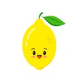 Cute happy lemon fruit icon isolated on white background.