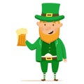 Cute and happy leperchaun with beer. St.Patrick &#s Day. Vector Illustration on a white background