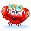Crab with Sunglasses Happy Cartoon Character Vector Illustration Royalty Free Stock Photo