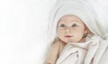 Cute happy little baby in white towel Royalty Free Stock Photo