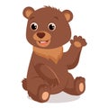 Cute Happy Little Bear Vector Illustration. Teddy Bear Waving Hand. Royalty Free Stock Photo