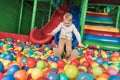 cute happy little boy playing in pool Royalty Free Stock Photo