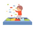 Cute Happy Little Boy Playing in a Pool with Soft Colorful Cubes, Active Children Leisure Vector Illustration Royalty Free Stock Photo