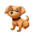 Cute Happy Little Furry Puppy Smiling - Cartoon Animal Character Mascot Sitting and Wagging the Tail