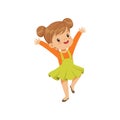 Cute happy little girl dancing in casual clothes vector Illustration on a white background Royalty Free Stock Photo