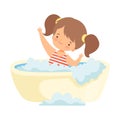 Cute Happy Little Girl in Swimsuit Taking Bath in Bathtub Full of Foam, Adorable Little Kid in Bathroom, Daily Hygiene