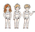 Cute happy little girls posing in white underwear. Vector set of Royalty Free Stock Photo