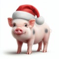 cute and happy little piglet wearing a santa hat