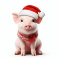 happy little piglet wearing a santa hat